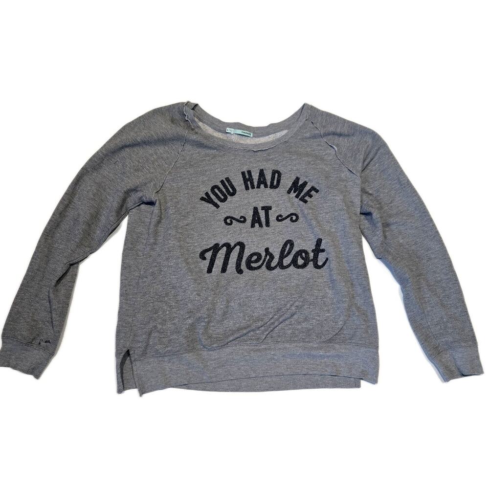 Maurices You Had Me At Merlot Graphic Sweatshirt Grey XL